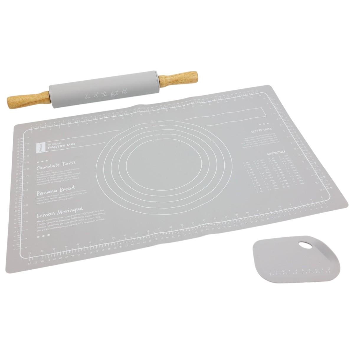 Килимок силіконовий A-PLUS для розкочування тіста та випічки зі качалкою та шпателем (4056 G)