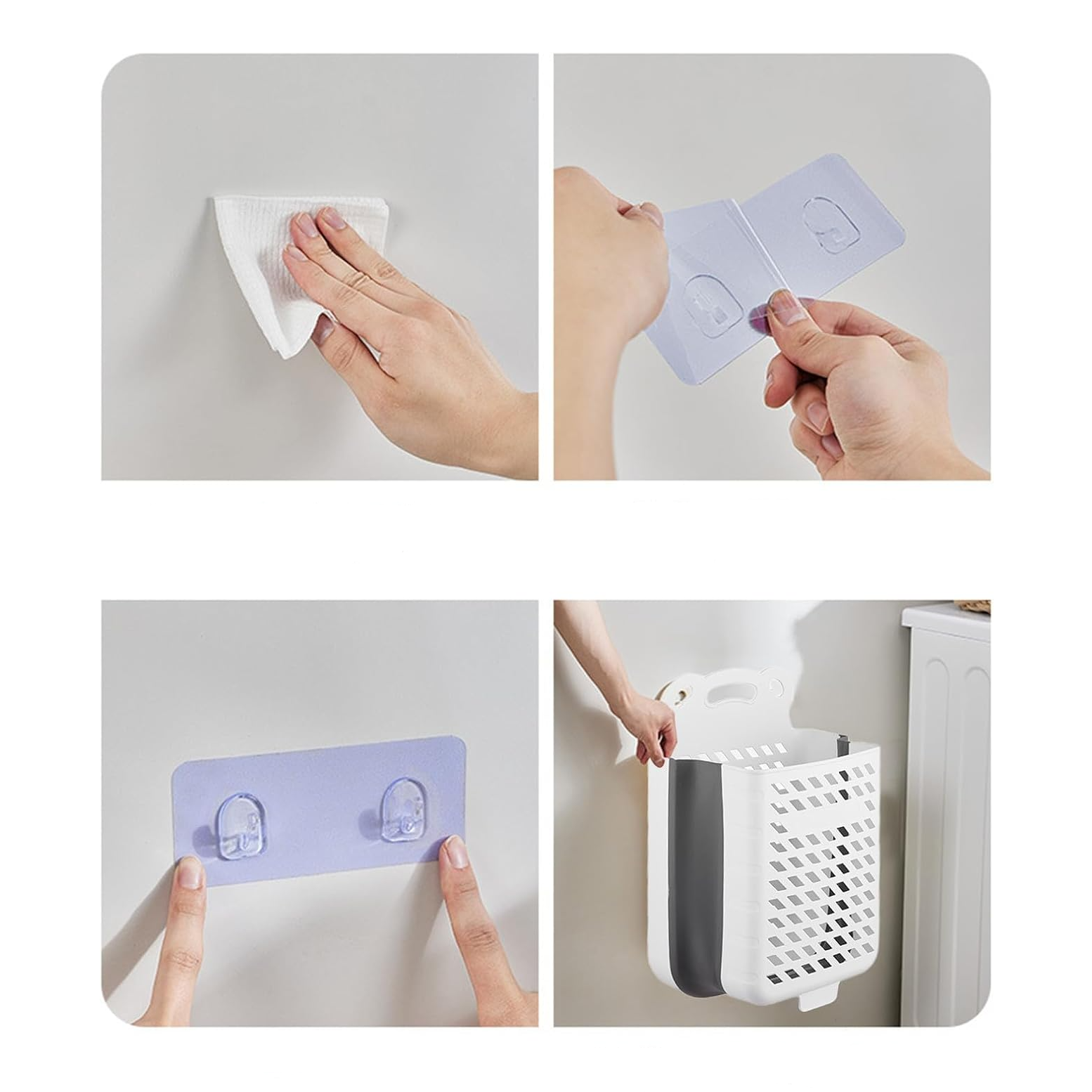 Кошик для білизни cкладаний з ручкою пластиковий підвісний 28х17х38 см Білий - фото 2