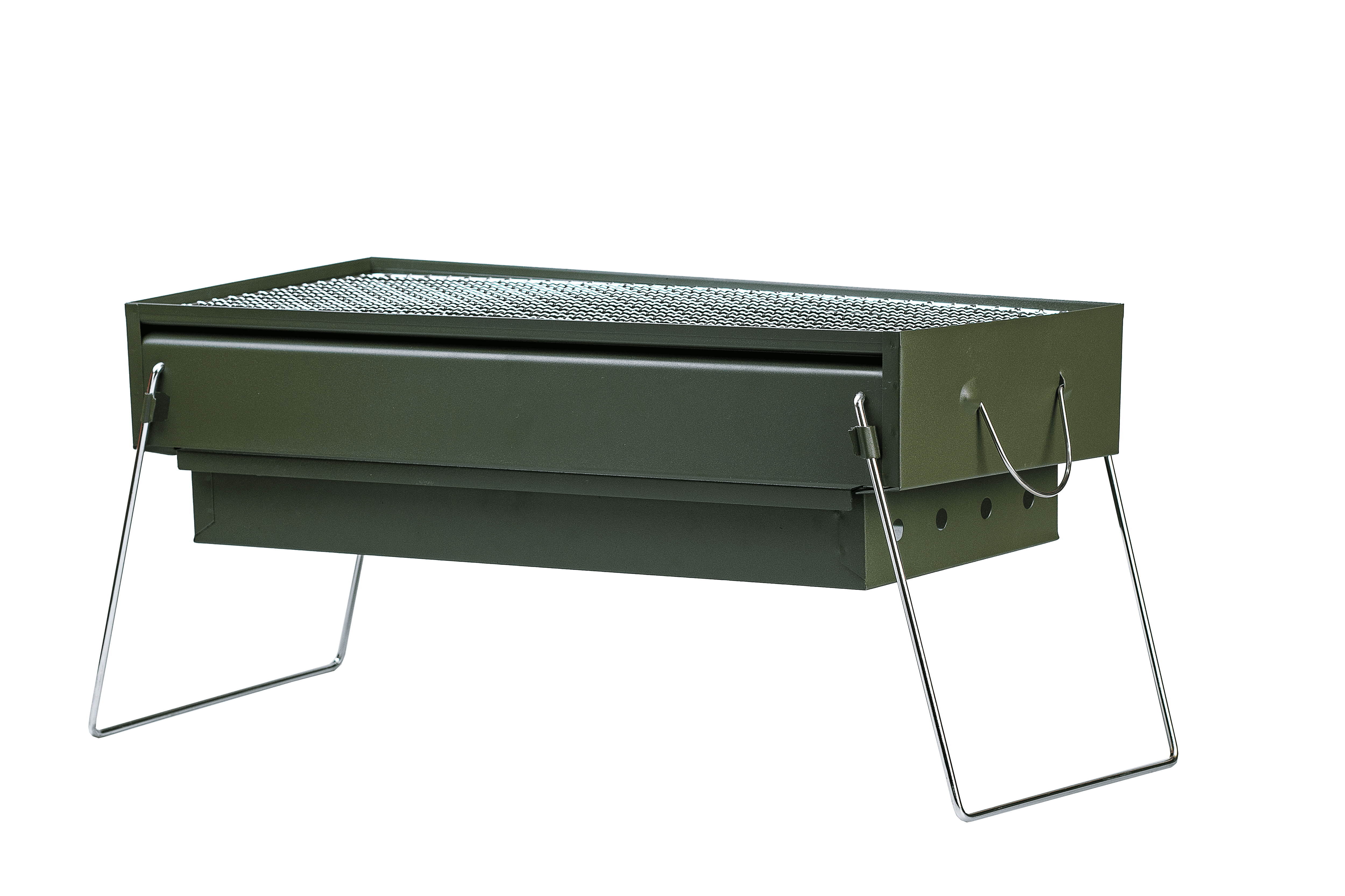 Мангал-чемодан раскладной с хромированной решеткой TS Kitchen 51,5х23х25 см Зеленый (HP461GR)