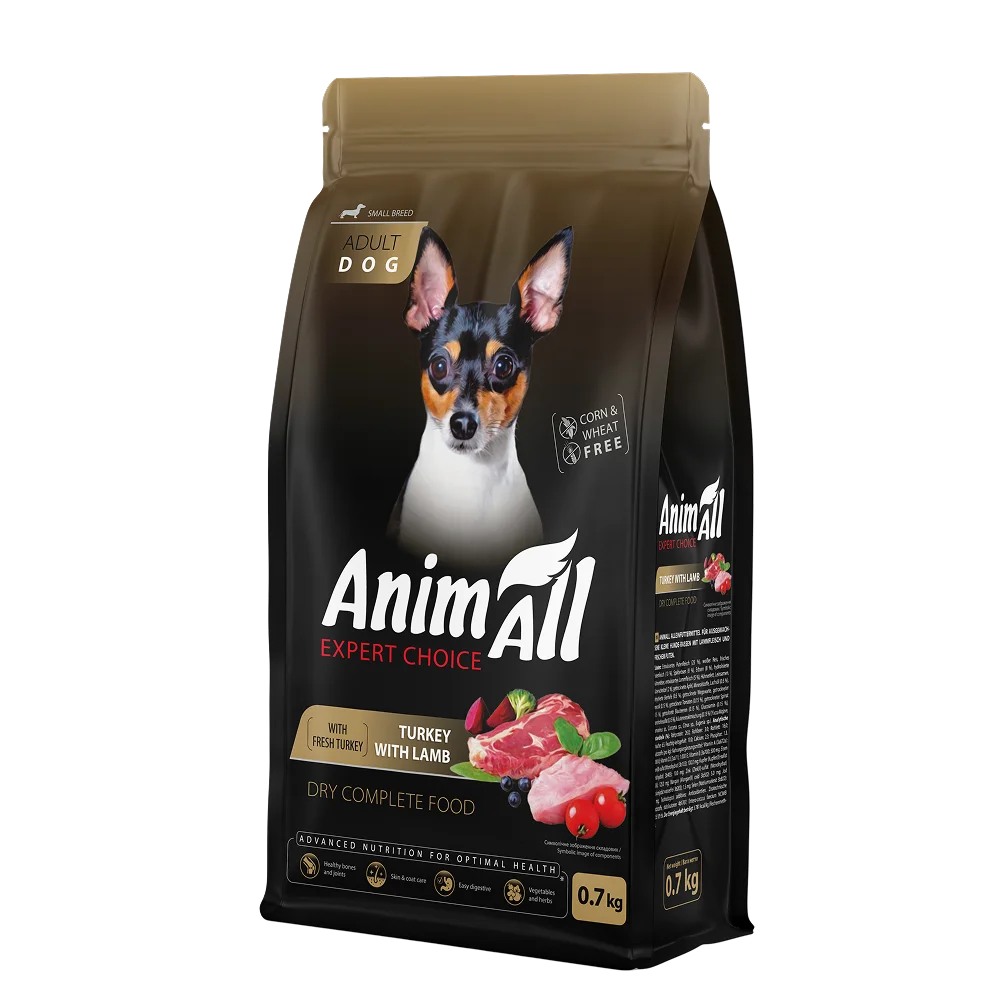 Корм сухой для взрослых собак AnimAll мелких пород со свежей индейкой и ягненком 0,7 кг (35891370)