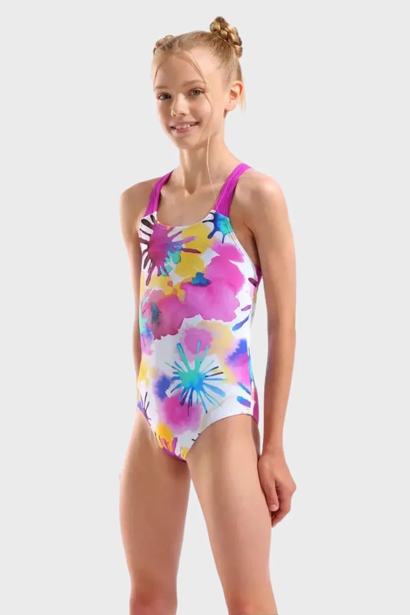 Купальник закритий для дівчат Arena SPRAYING SWIMSUIT SWIM PRO BAC 140 см Білий/Рожевий (010720-815 140)