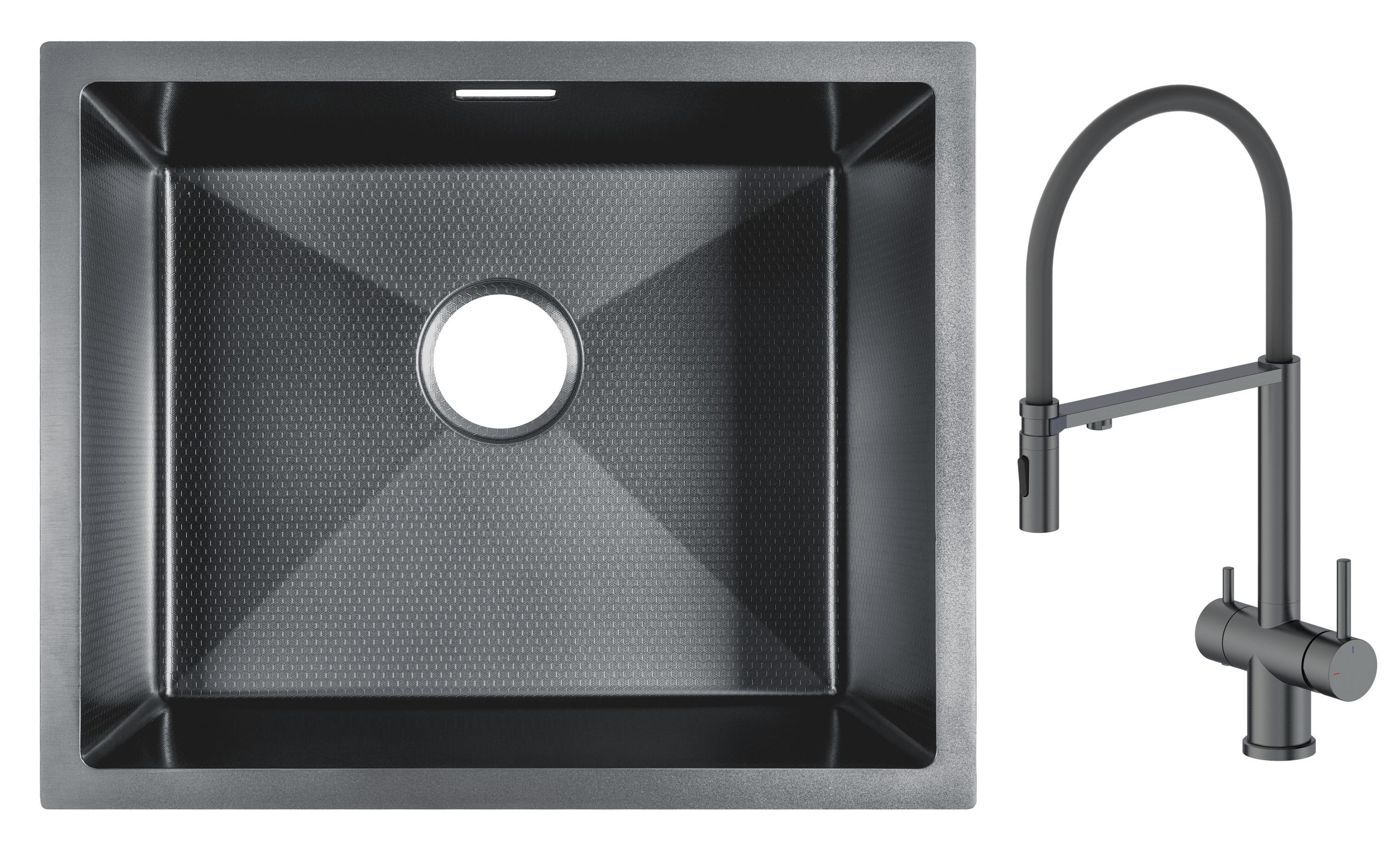 Мойка для кухни Gunter&Hauer Ruwer 5522 Black Honey с кухонным смесителем Gunter&Hauer BERG Gun Metal (71603)