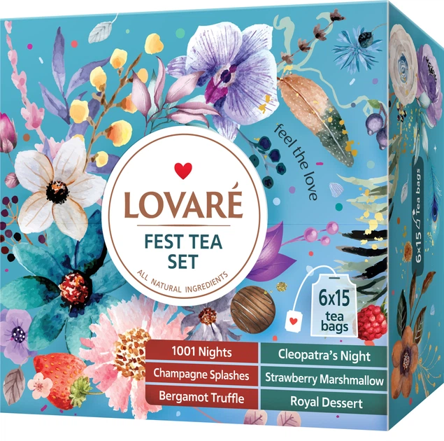 Набор чая Lovare Fest Tea Set 6 видов 6х15 шт. 90 шт. (lov1001)