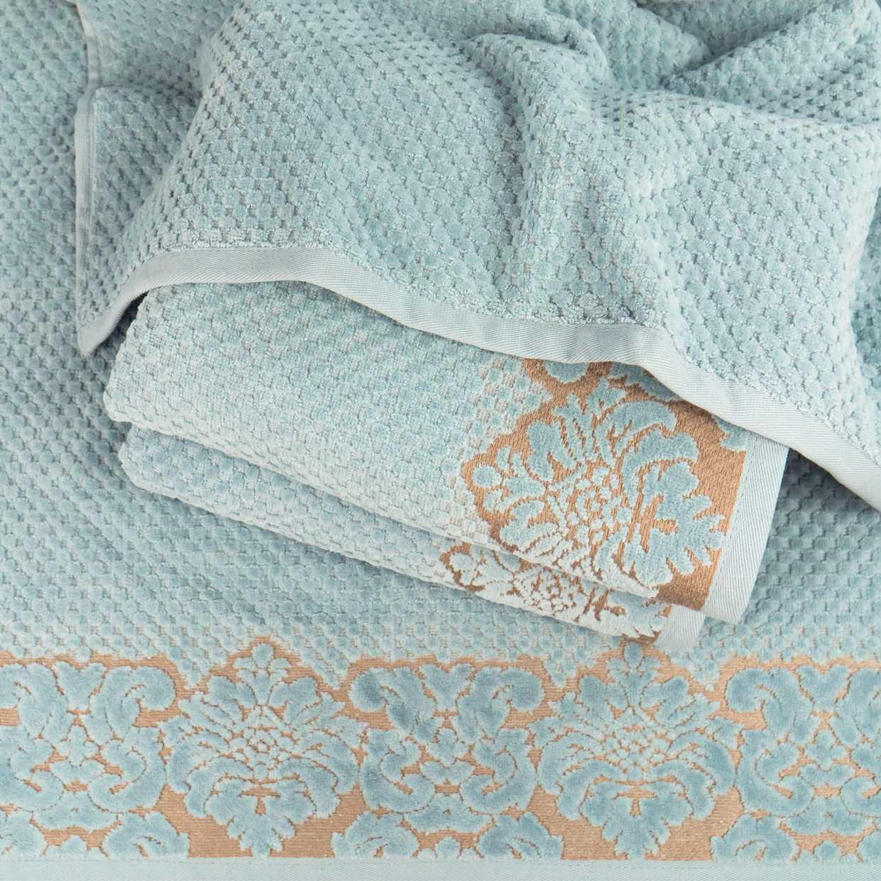 Комплект полотенец Damask жаккардовое с велюром 3 шт. Мятный (550-dv-k3-mint) - фото 6