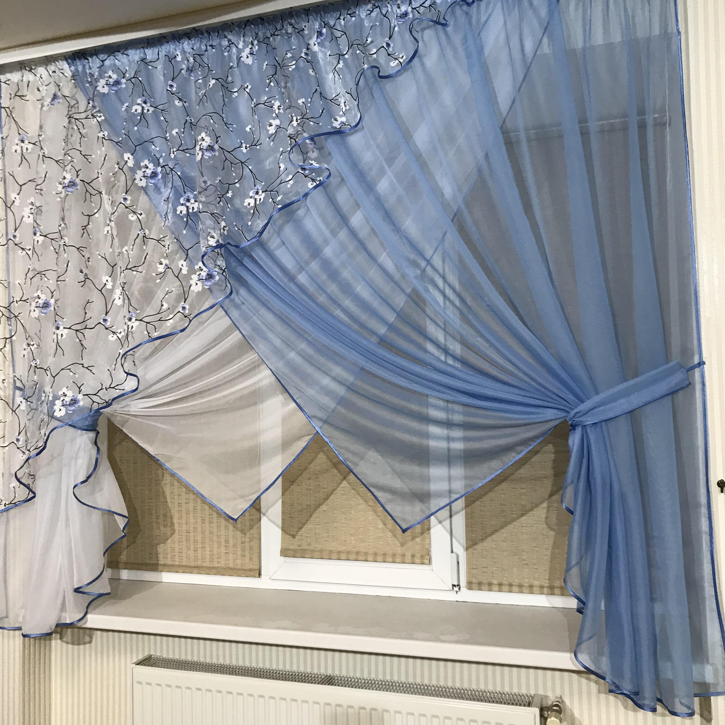 Занавеска на кухню TG Home №362 Сакура Голубой (362-29/907-2) - фото 3