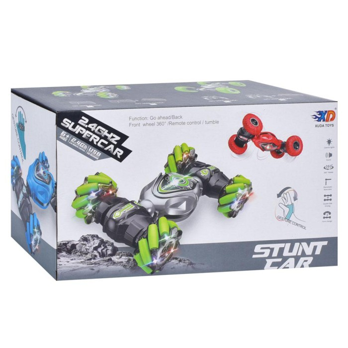 Машина на радіокеруванні 3688 G 137 A підсвічування/звук/обертається на 360° 2 пульти на руку і пульт в коробці Зелений (2785134909)