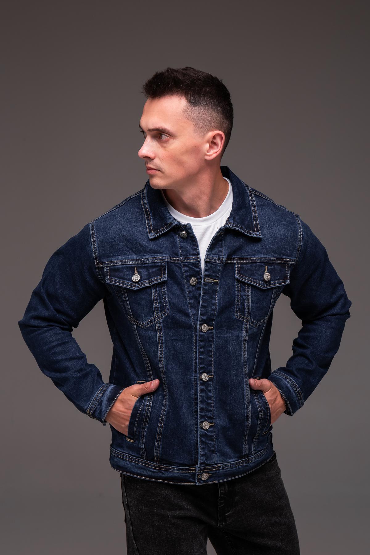 Куртка джинсовая мужская весенне-осенняя 5XL Синий (2405/1/6) - фото 4