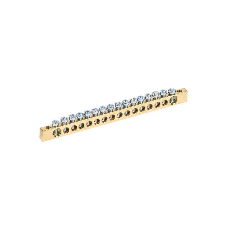 Шина нулевая УЭК 16 отверстий 6x9 мм медь крепления по краям (YNN11-16-100)