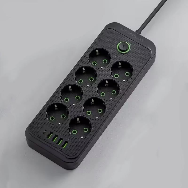 Мережевий фільтр-подовжувач на 8 розеток з 4 USB-A і 1 USB-C PD 2 м Чорний - фото 1