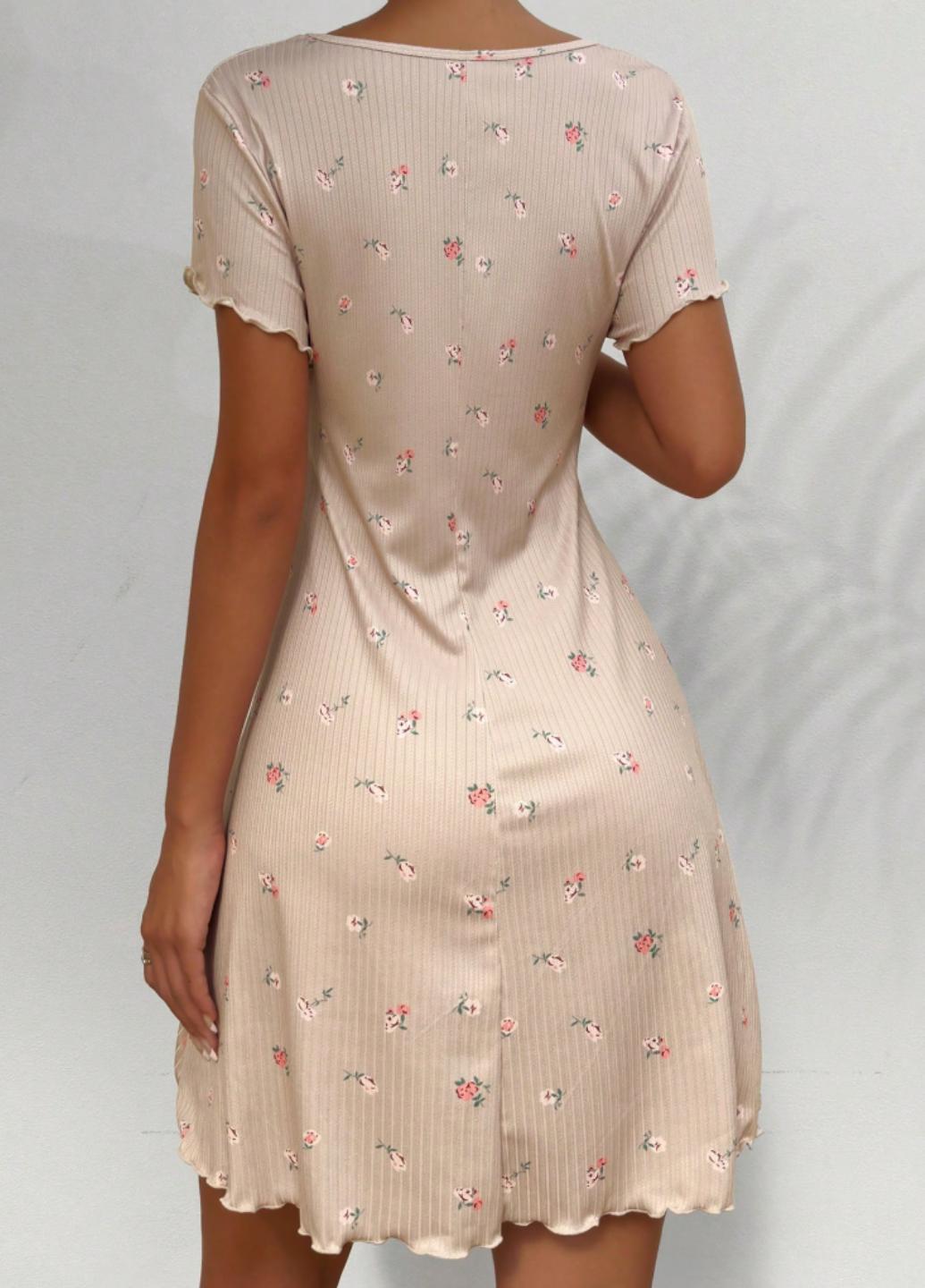 Ночная рубашка женская Summer Flowers в рубчик XL Бежевый (1847-48-01) - фото 3