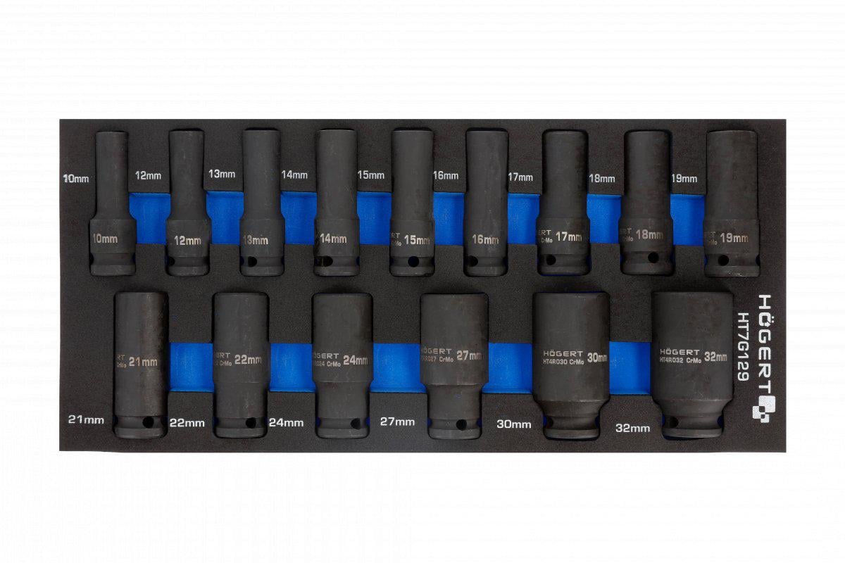 Набор ударных глубоких шестигранных головок 15 шт. (HT7G129)