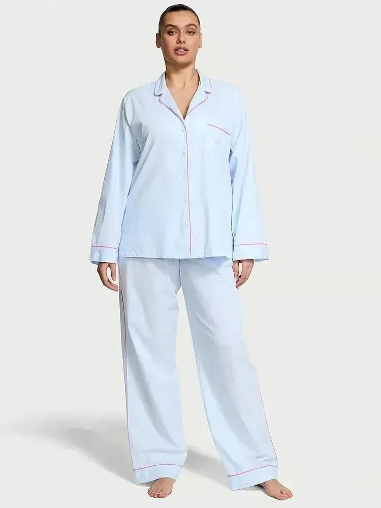 Піжама бавовняна сорочка/штани Victoria's Secret Heritage Cotton Long Pajama Set M Блакитний (26811396D)