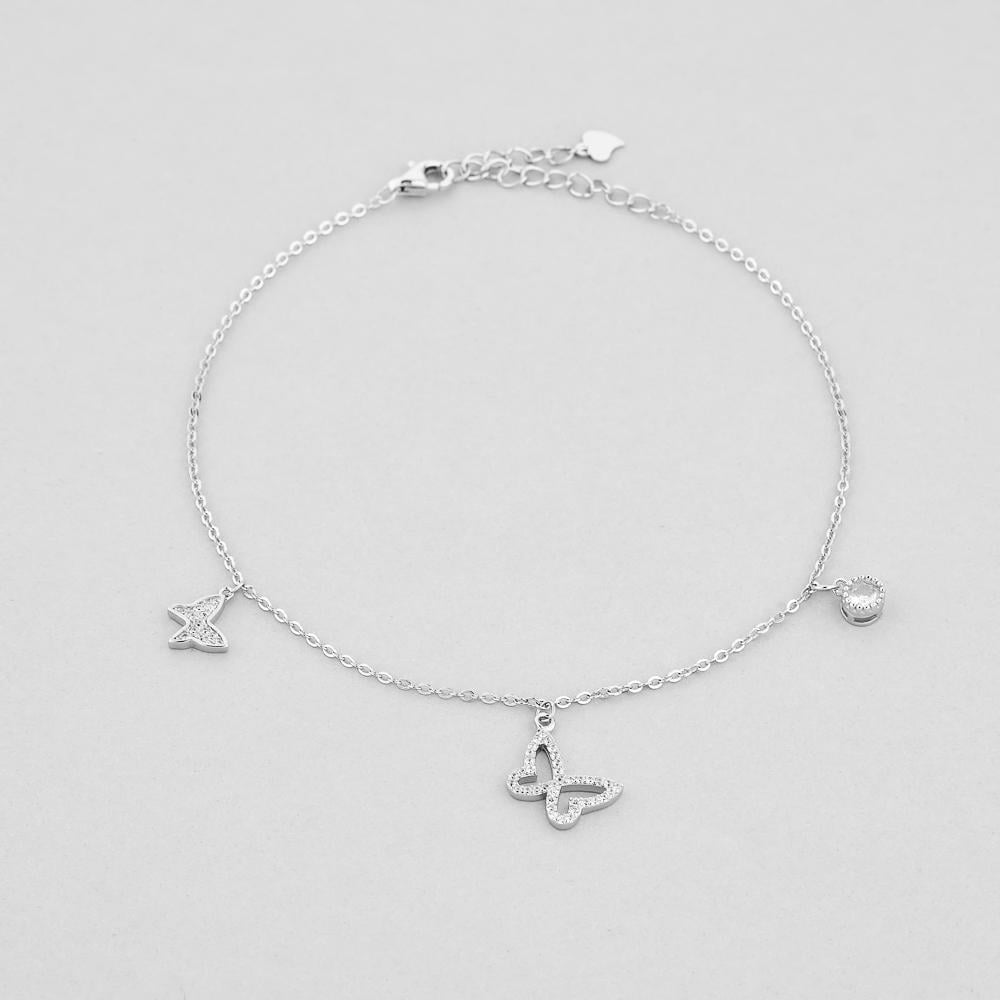 Браслет серебряный на ногу Minimal Весенние бабочки (550115Нб)