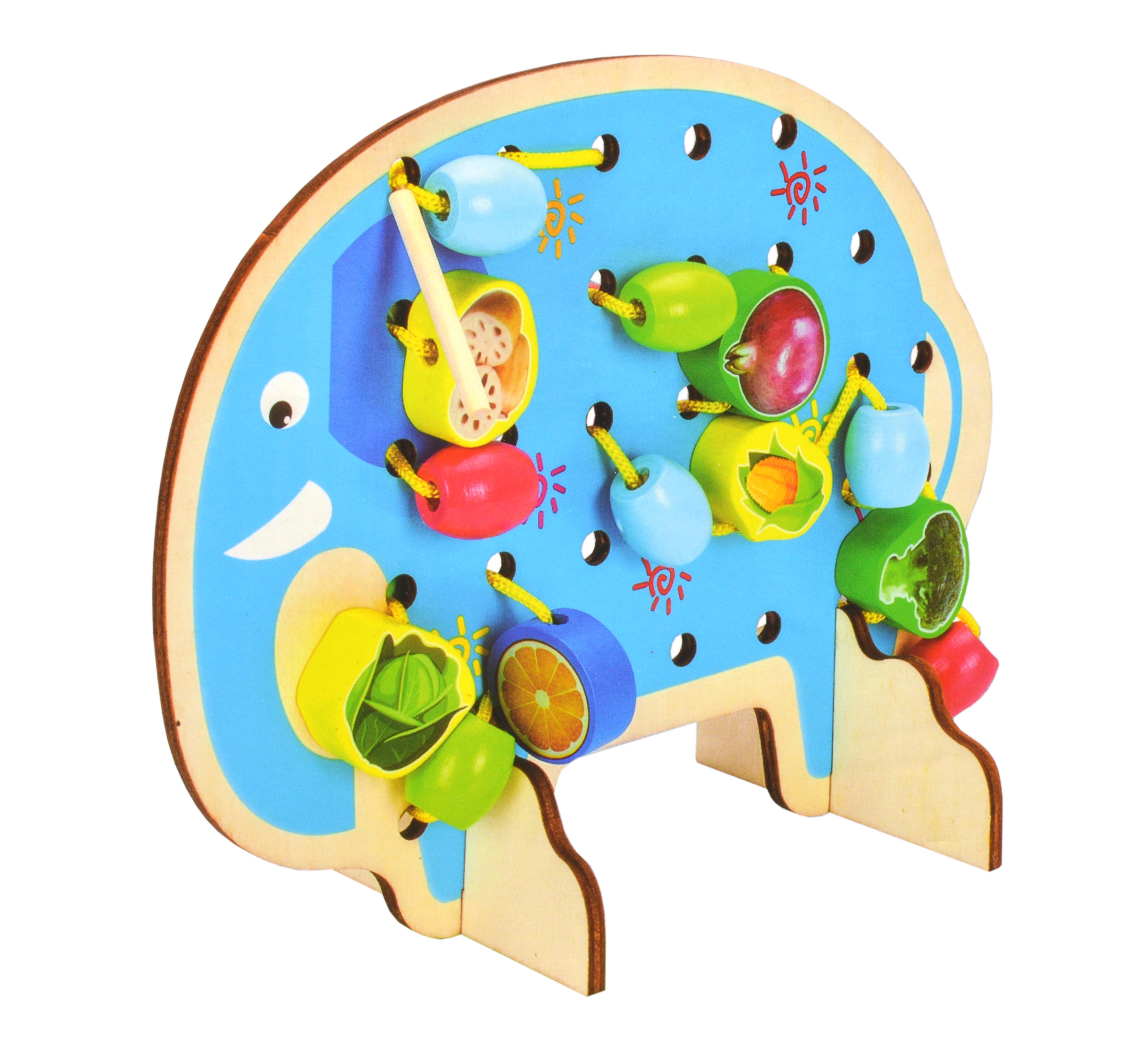 Шнурівка дерев'яна 29520 слон із фруктами - фото 2 Шнурівка дерев'яна 29520 слон із фруктами - фото 2