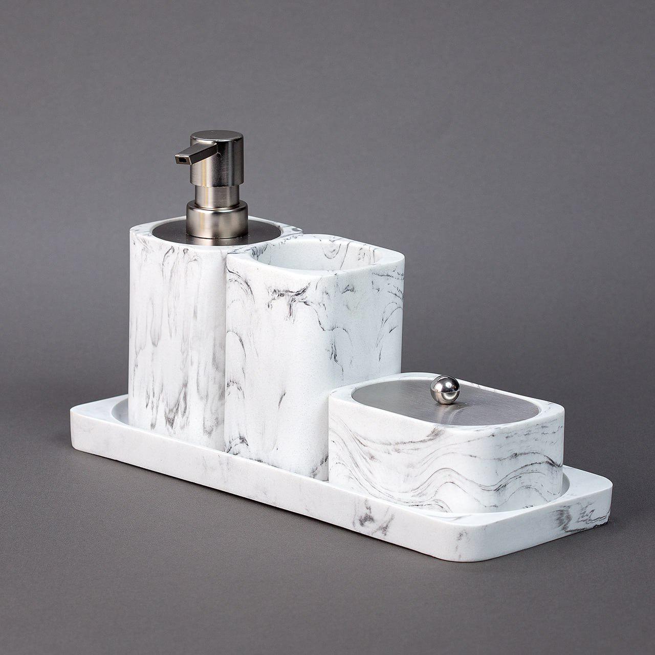 Набор аксессуаров для ванной комнаты 4 пр. Белый мраморный (28595524)
