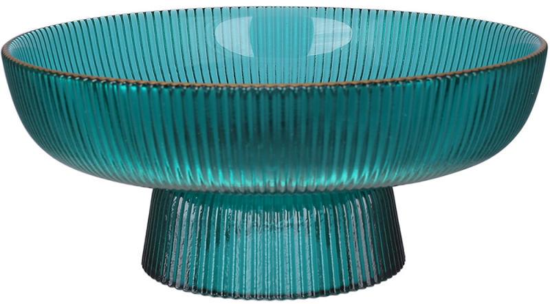 Фруктівниця скляна Fleur Ø20х8,5 см Бірюзово-зелений із золотою облямівкою Фруктівниця скляна Fleur Ø20х8,5 см Бірюзово-зелений із золотою облямівкою