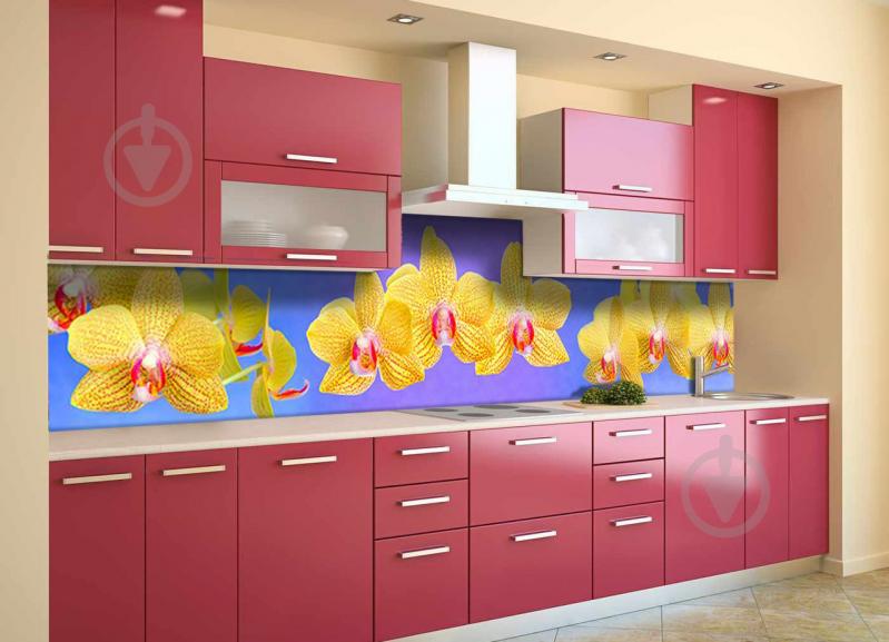 Скинали на кухню Zatarga «Желтые Тигровые Орхидеи» 600х2500 мм виниловая 3Д наклейка кухонный фартук Z180554