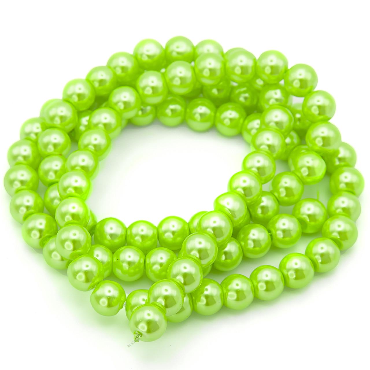Бусины стеклянные на нитке под жемчуг 8 мм 80 см 105 шт. Салатовый (БЖ0008ш66) Бусины стеклянные на нитке под жемчуг 8 мм 80 см 105 шт. Салатовый (БЖ0008ш66)