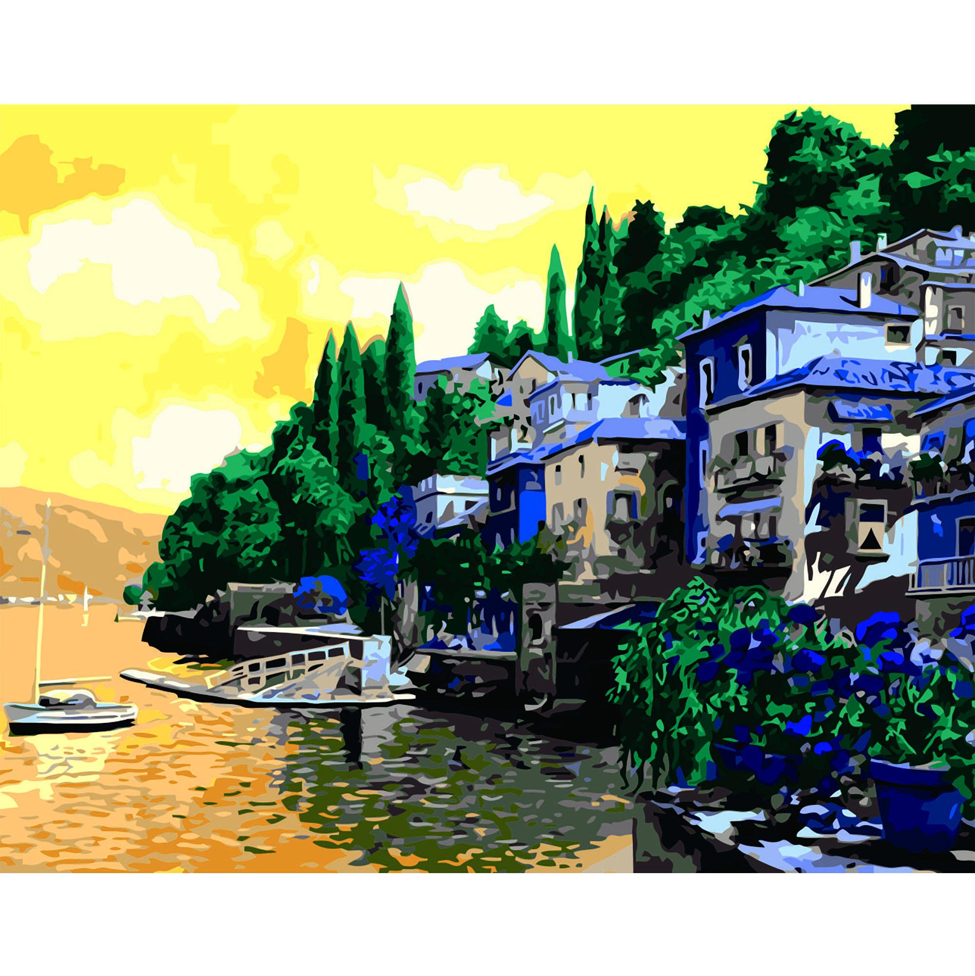 Картина за номерами Strateg Будиночки біля води 40x50 см (VA-2692)