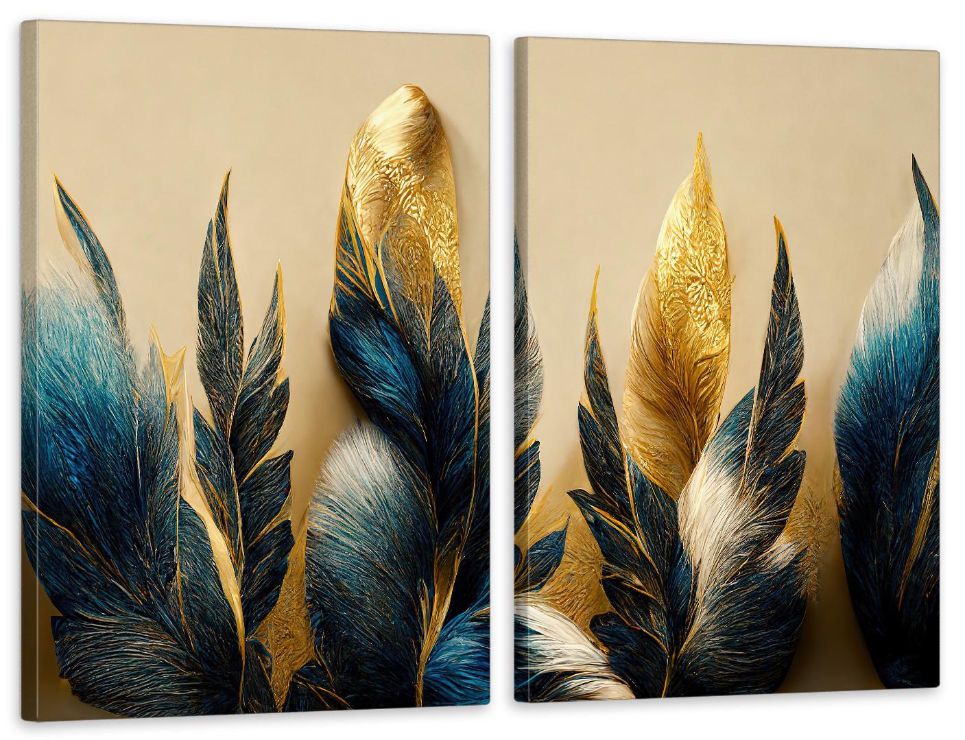 Картина модульная в гостиную/спальню Сине-золотые перья 50х70 см (TLV-2_146)