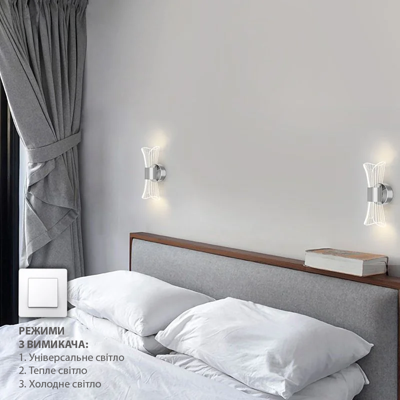 Бра светодиодное ESLLSE DIO 12 Вт 230х80х95 мм Хром (10130) - фото 5 Бра светодиодное ESLLSE DIO 12 Вт 230х80х95 мм Хром (10130) - фото 5