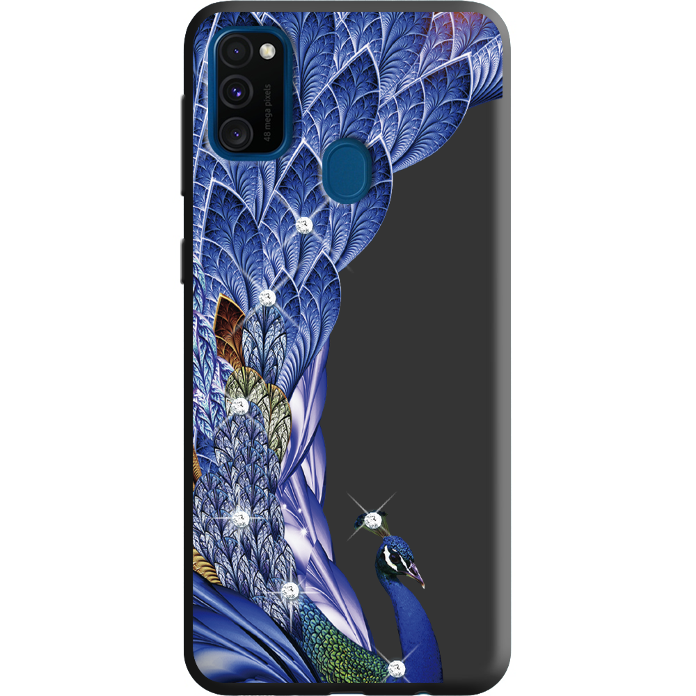 Чехол с рисунком Boxface Samsung M307 Galaxy M30s Павлин со стразами Черный силикон (38209-rs7-38658)