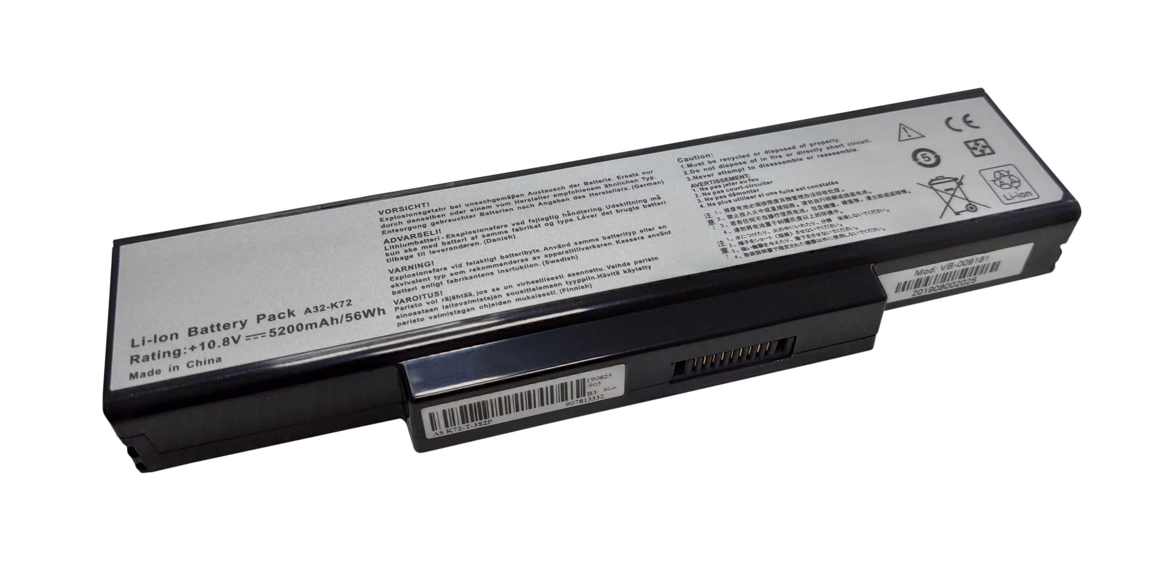 Аккумулятор для ноутбука Asus A32-K72 10,8 V 5200 mAh OEM Black (909181)