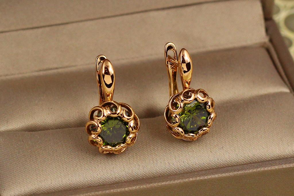 Серьги Xuping Jewelry Парфе с изумрудным камнем 2 см Золотистый (33382629)