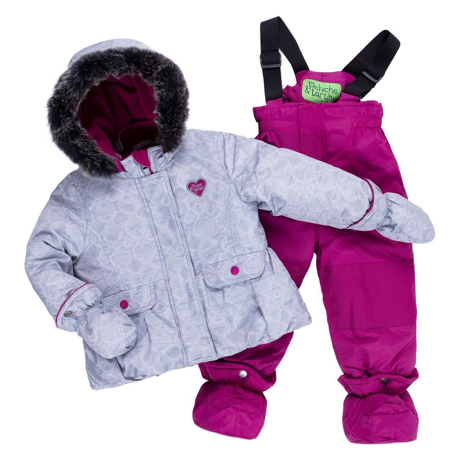 Детский зимний комплект для девочки Peluche&Tartine F19M02BF 82-90 см Серебристо-малиновый (F19M02BF-Frostgray_Batonrouge-18m)