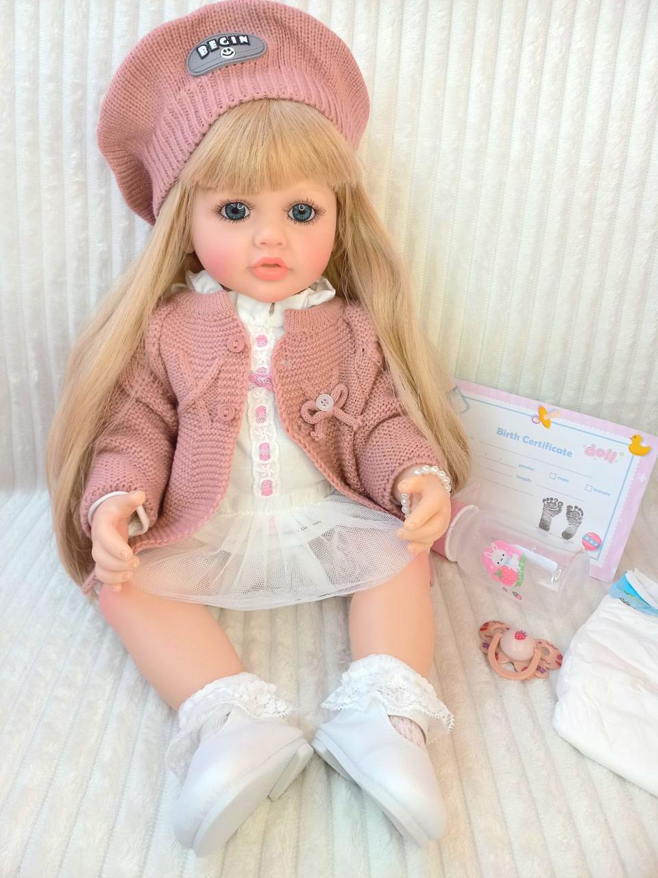 Кукла Reborn Дарина винил-силиконовая с соской/бутылочкой 55 см (1724098158)