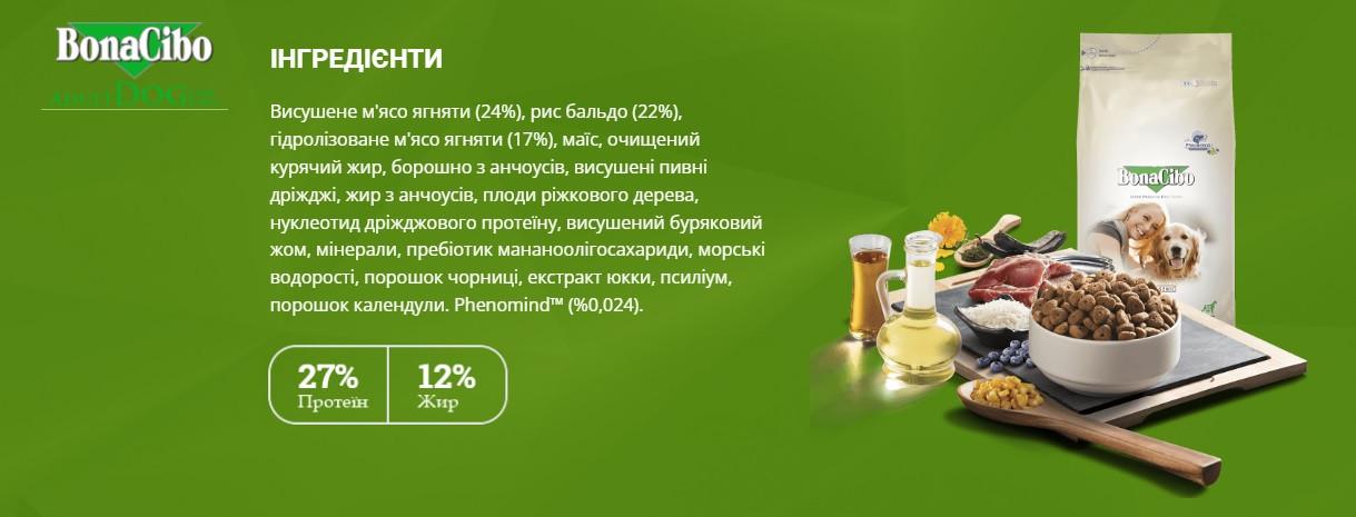Сухий корм з м'ясом ягняти та рисом для собак усіх порід BonaCibo Dog Lamb & Rice 15 кг (2098021598) - фото 2 Сухий корм з м'ясом ягняти та рисом для собак усіх порід BonaCibo Dog Lamb & Rice 15 кг (2098021598) - фото 2