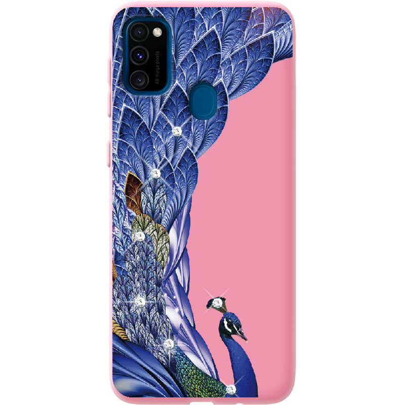 Чохол Boxface Samsung M307 Galaxy M30s Павич зі стразами Рожевий силікон (38209-rs7-41819)