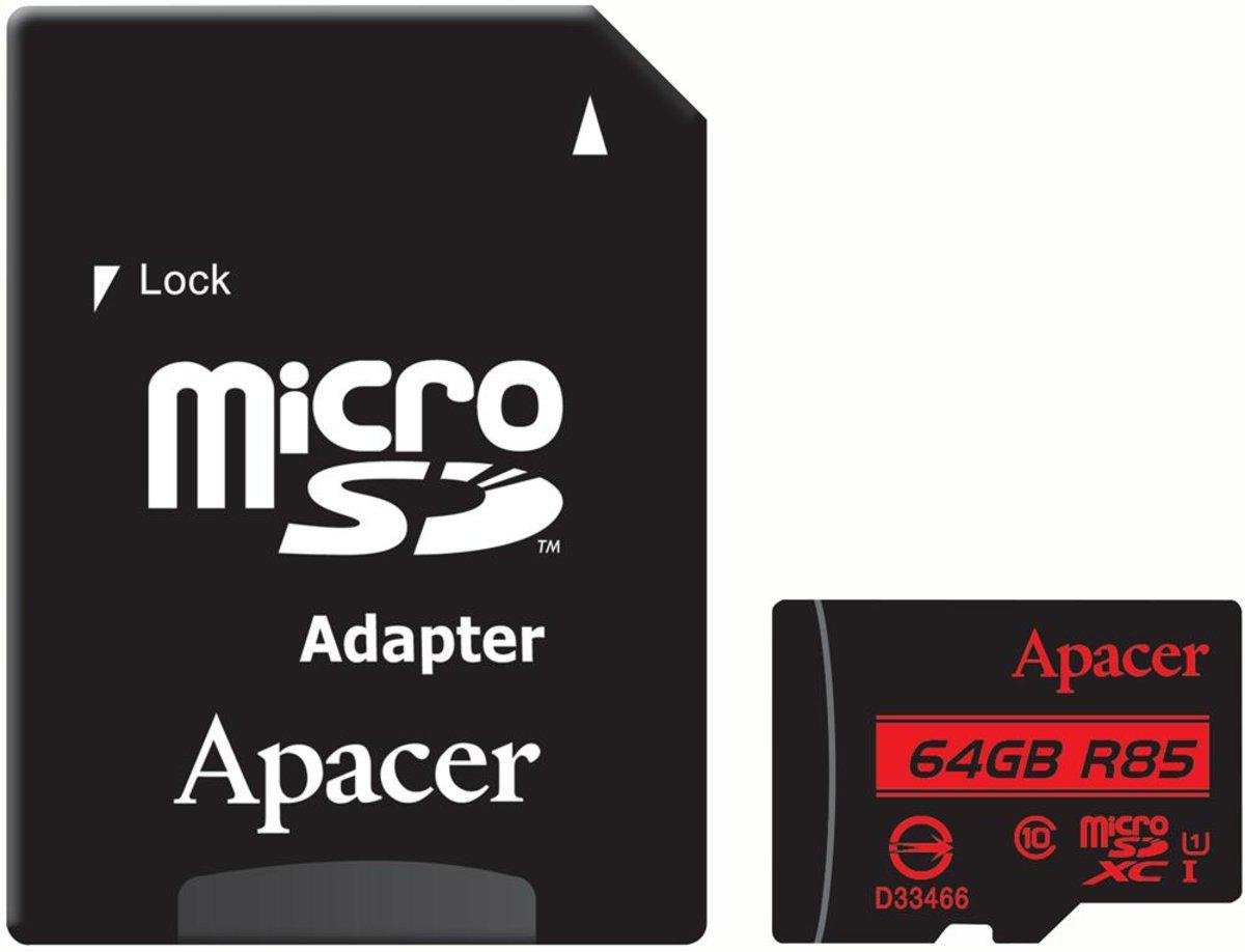 Карта памяти microSDXC Apacer 64 Gb class 10 R85 Mb/s SD-адаптер (AP64GMCSX10U5-R)