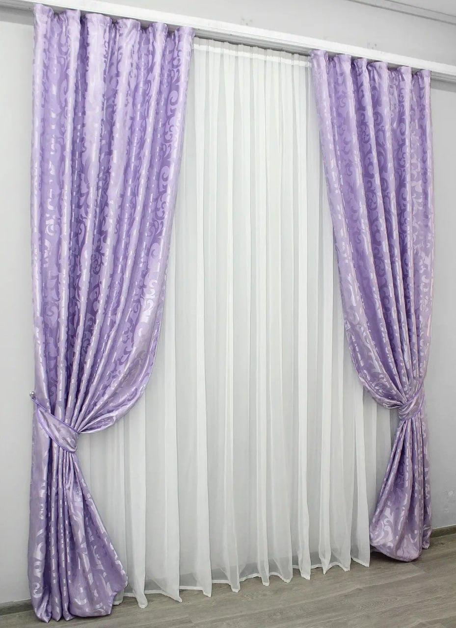 Шторы с тюлью для гостиной 2 шт. 1х2,7 м Сиреневый (П4К-Е295шВ-52)
