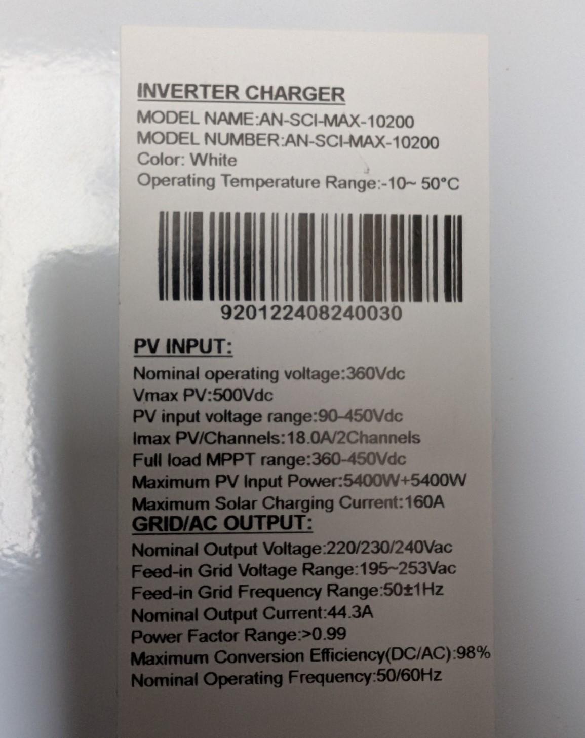 Інвертор гібридний Anern AN-SCI-MAX-10200 (24851441) - фото 5 Інвертор гібридний Anern AN-SCI-MAX-10200 (24851441) - фото 5