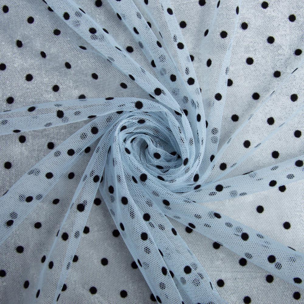 Ткань сетка стрейч Горох с флоком мелкая Голубой (19415)