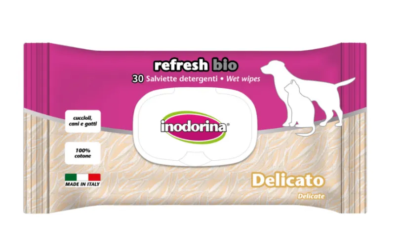 Серветки вологі Inodorina Refresh Bio Delicato біорозкладні котонові 30 шт.