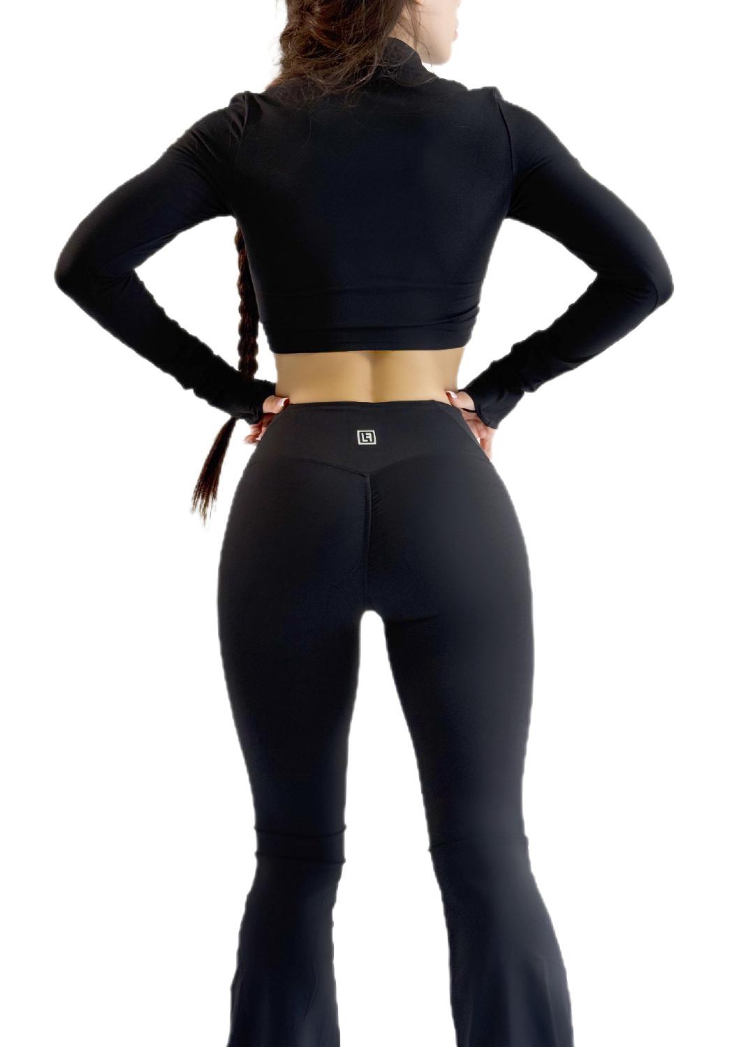 Костюм для фитнеса женский LILAFIT лосины клеш/кофта с длинным рукавом L Черный (LFS000165) - фото 4