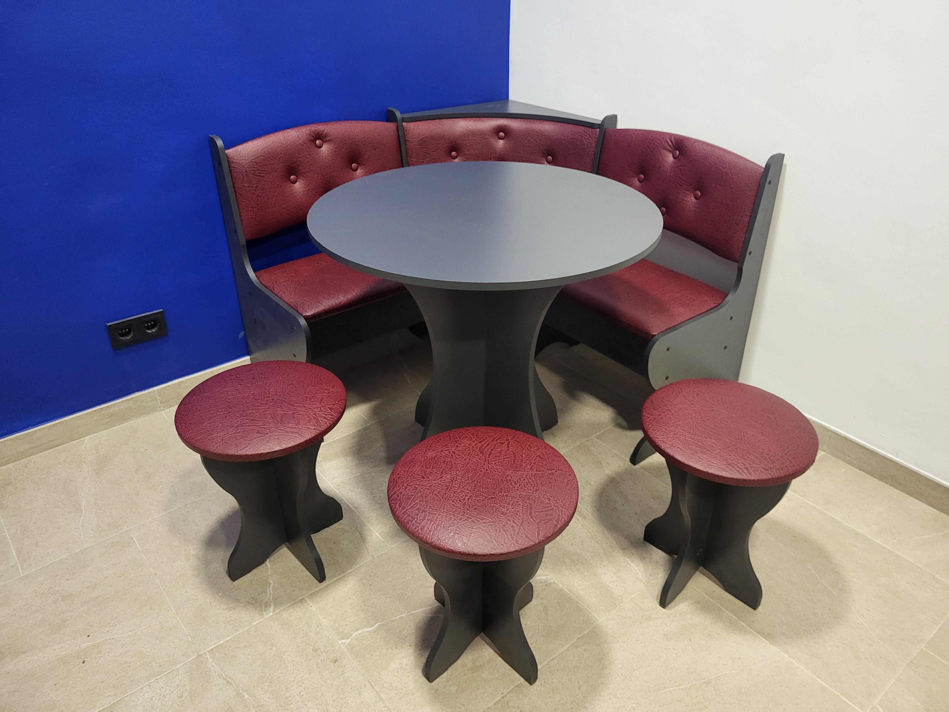 Кухонний куток Боярин зі столом та 3 табуретками ДСП/екошкіра 110х110 см Антрацит/Бордо (KS3T-A-EBR)