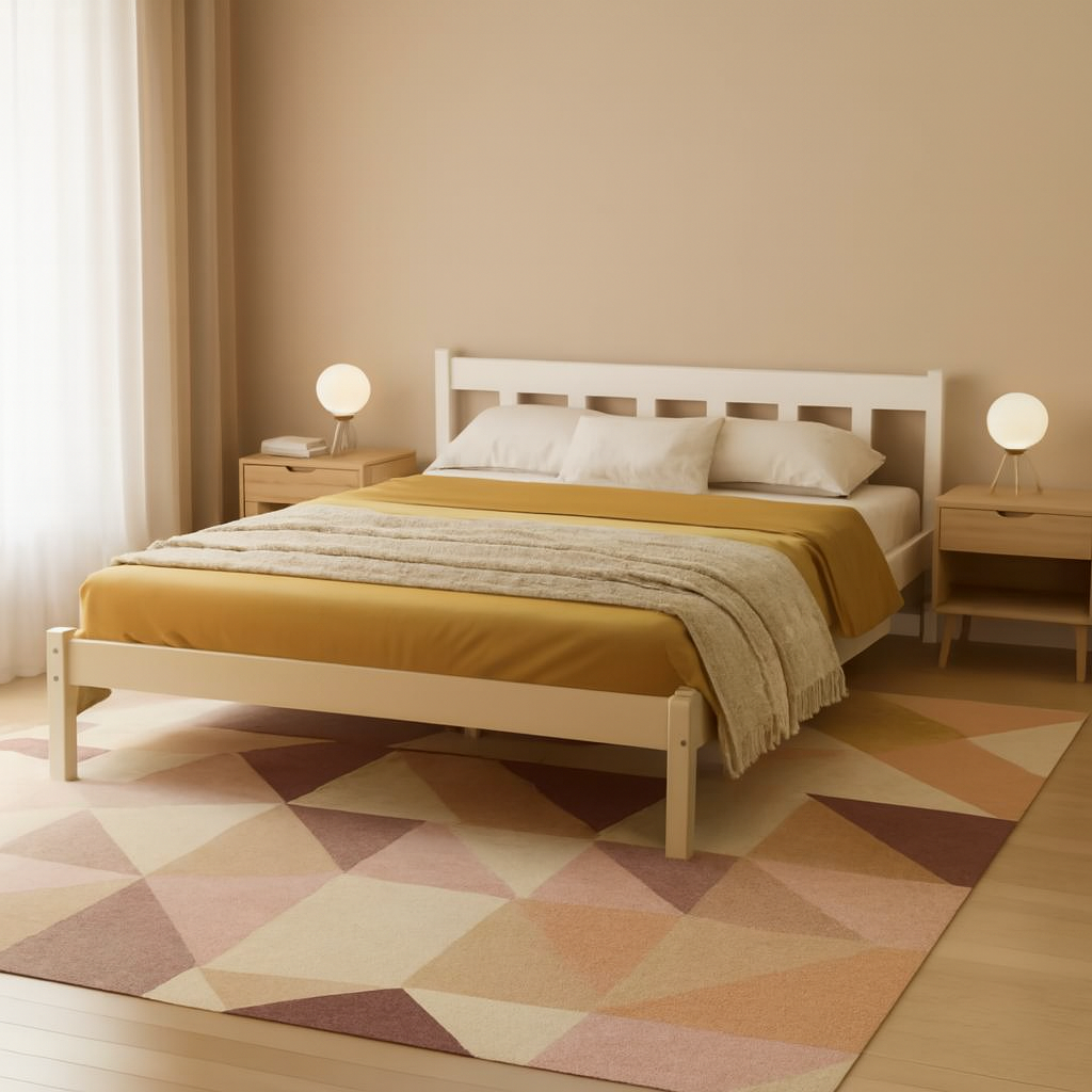 Кровать двуспальная Мебигранд MG02 деревянная массив сосны 160х200 см Белый (MBG-21881)