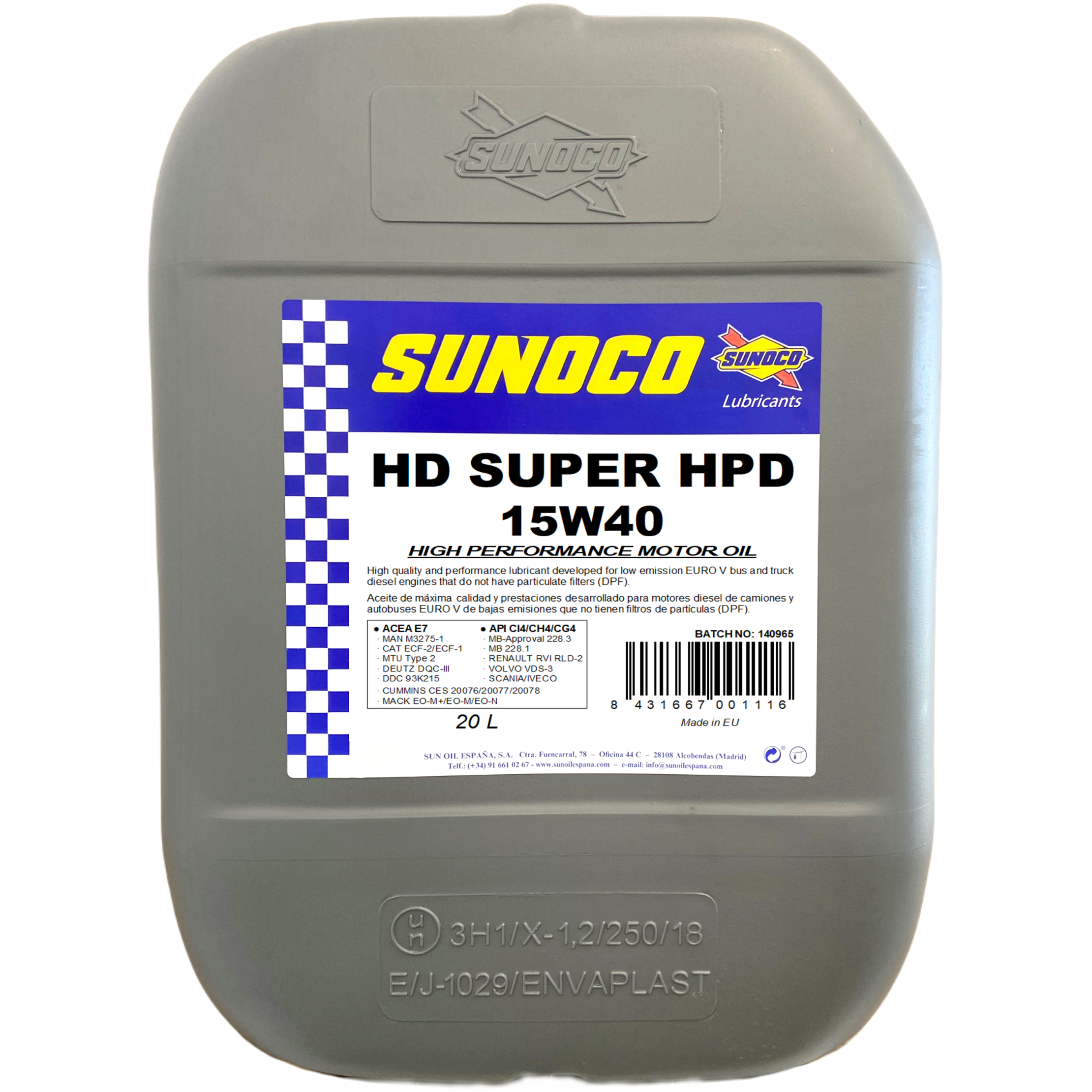 Моторне мастило Sunoco Heavy Duty Super HPD 15W-40 20 л (ML05008)