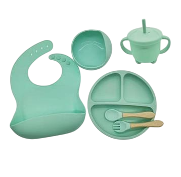 Набор силиконовой посуды для детей 6в1 на присосках Зеленый (MW33274)