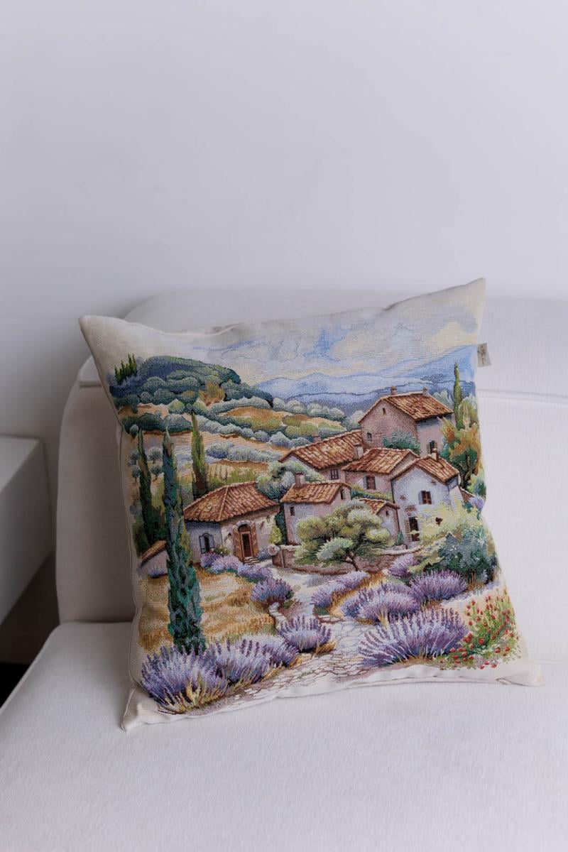 Подушка гобеленова Прованс Лавандова провінція 45х45 см (044308) Подушка гобеленова Прованс Лавандова провінція 45х45 см (044308)