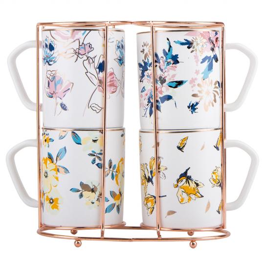 Набір керамічних кружок Elisey Квіткове натхнення з підставкою 280 мл 5 пр. (135-81-9028-018)