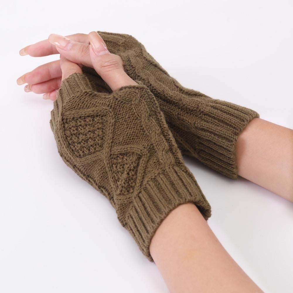 Мітенки в'язані з ромбами One size Хакі (2425) - фото 1 Мітенки в'язані з ромбами One size Хакі (2425) - фото 1