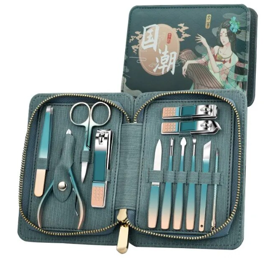 Набор для маникюра и педикюра Makeup Kit&Manicure Set из нержавеющей стали в сумке 12 пр. Green (2085411791)