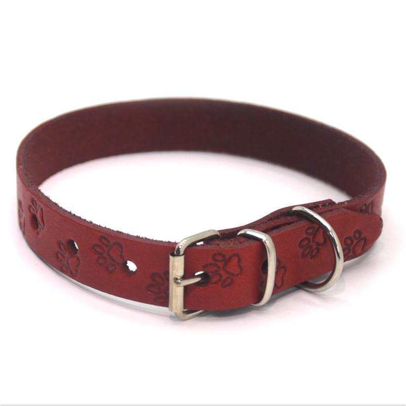 Нашийник для собак шкіряний тиснений Zoo-hunt ОТ Лапка 3,0/41-51 см Червоний