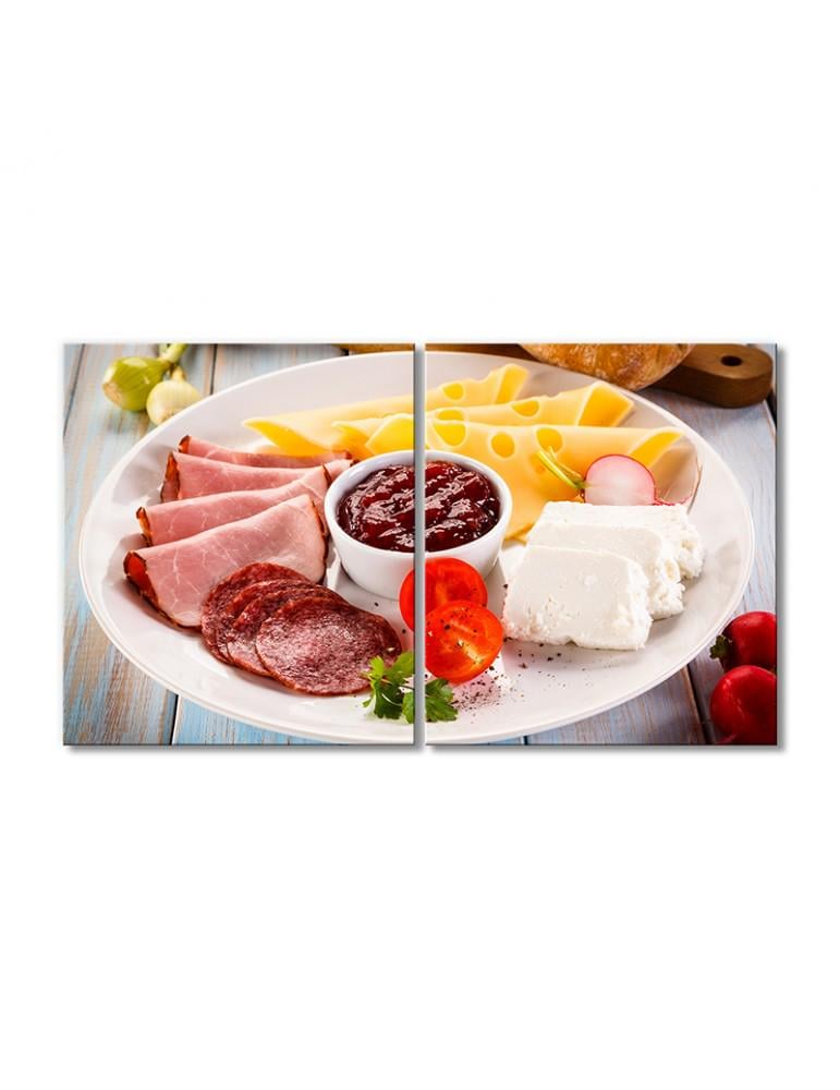 Картина модульная Продовольственная нарезка сырная колбасная 2 модуля 120x180 см