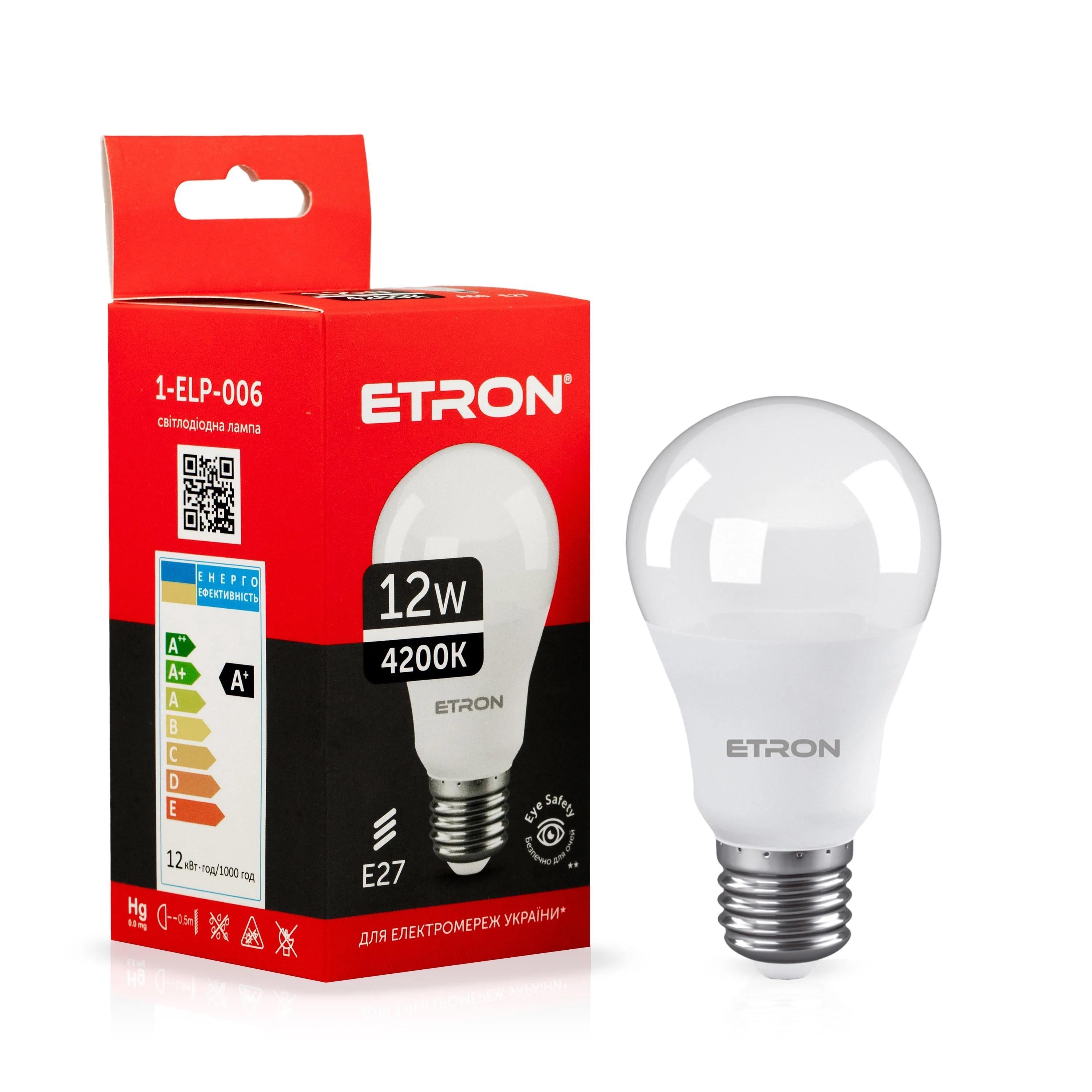 Світлодіодна лампа ETRON 12W A60 4200K E27 Денний білий (1-ELP-006)