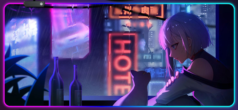 Коврик для мышки с Аниме принтом Cyberpunk LED подсветка 800х300х4 мм (1711)